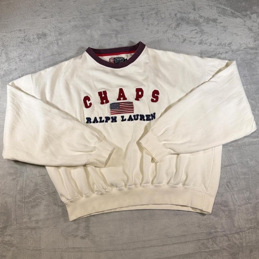 90s Vintage Chaps Ralph Lauren Crewneck Sweatshirt | Cream |‎ XL